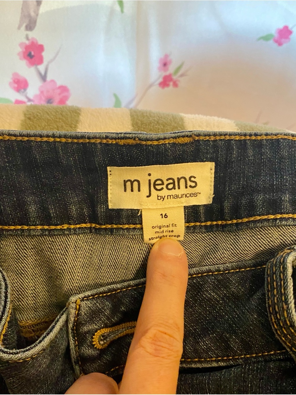 Maurices Dark Indigo Cropped Jeans with Yellow Stitching